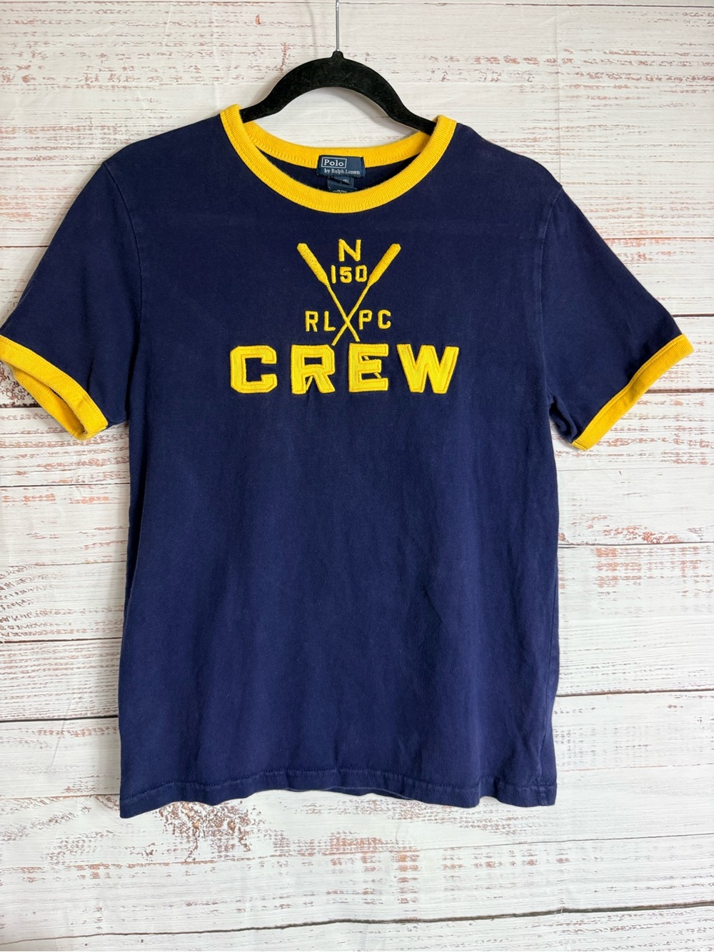 Polo by Ralph Lauren Navy & Yellow 'Crew' Ringer Tee - Kids